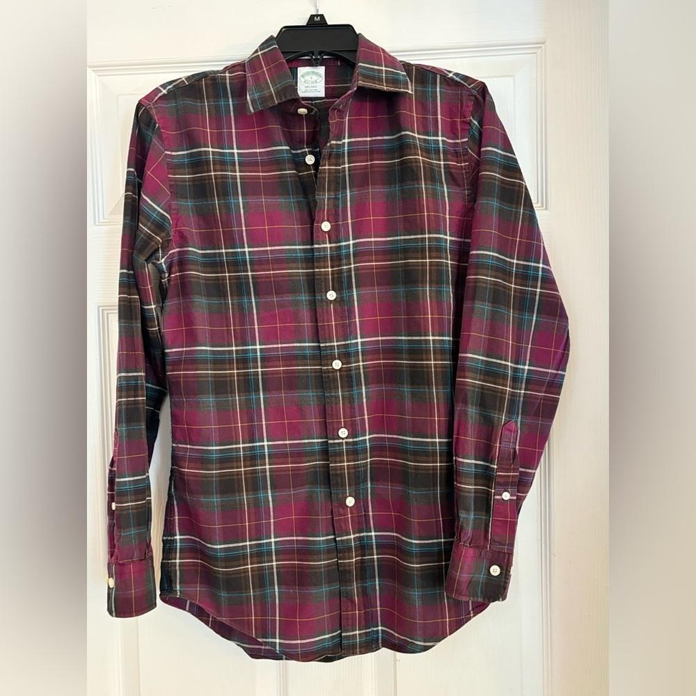 Brooks Brothers Milano Trim Fit Plaid Button Down Dress Shirt Men’s Size Small